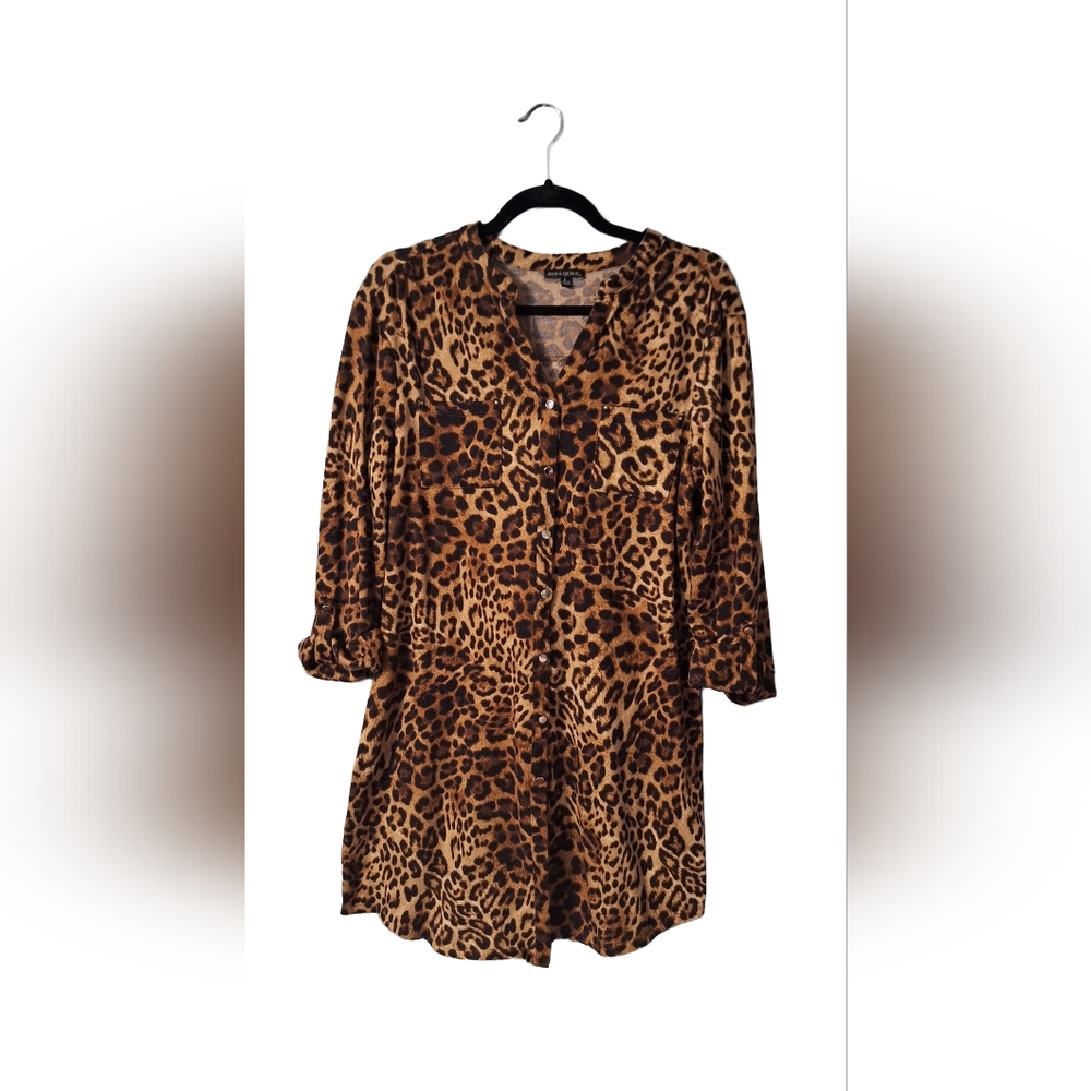 Leopard Print V-Neck Midi Dress